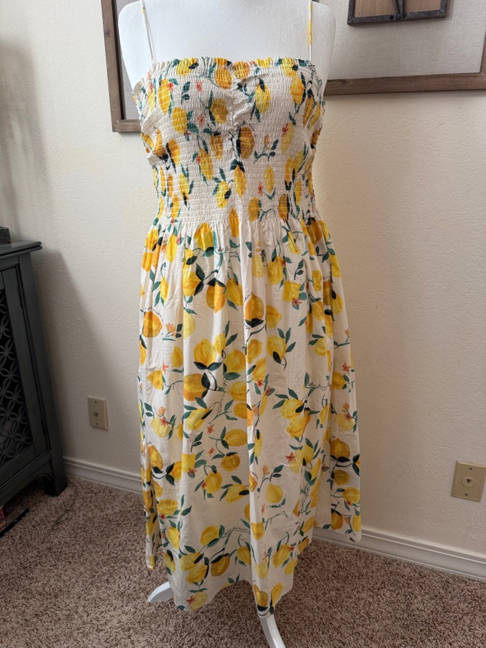 H&M White Midi Sundress with Yellow Lemon Print XL